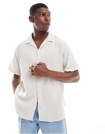 crinkle short sve shirt in beige
