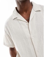 crinkle short sve shirt in beige