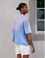 heayweight boxy oversized  t-shirt with chest print in washed blue