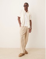 regular fit textured short sve shirt in cream