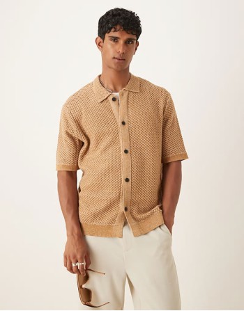 crochet shirt in tan