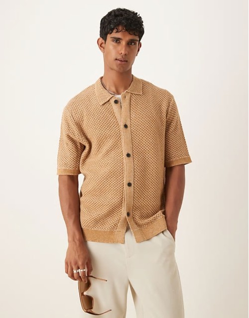 crochet shirt in tan