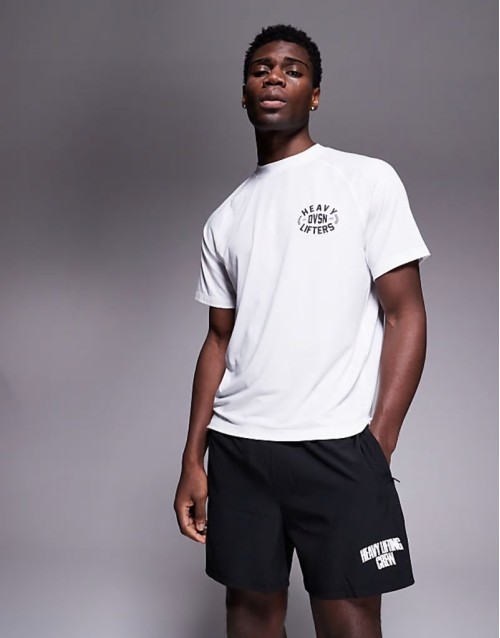 quick dry performance jersey chest graphic oversized  training t-shirt in white