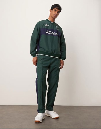 Wimbledon capsule chest panel v-neck knit jumper and tennis track pants co-ord in dark green