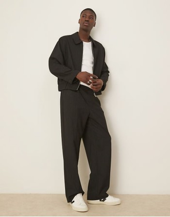 Comfortable smart co-ord blouson in black pinstripe
