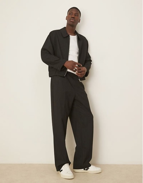 Comfortable smart co-ord blouson in black pinstripe