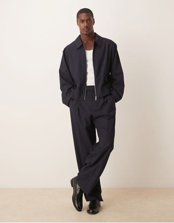Comfortable smart co-ord blouson in navy pinstripe