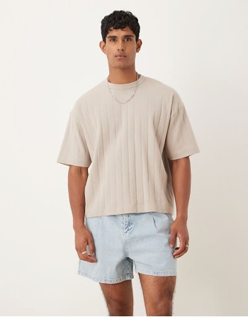 self stripe textured co-ord short in black