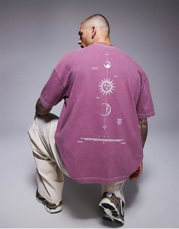 heayweight oversized t-shirt in  washed pink with celestial spine print