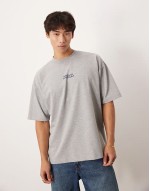 heavyweight oversized t-shirt with bonsai graphic in grey marl