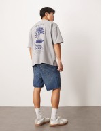 heavyweight oversized t-shirt with bonsai graphic in grey marl
