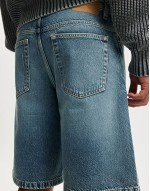 slim regular length denim short in light wash blue