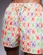 swim shorts in mid length with cargo pockets in dark brown