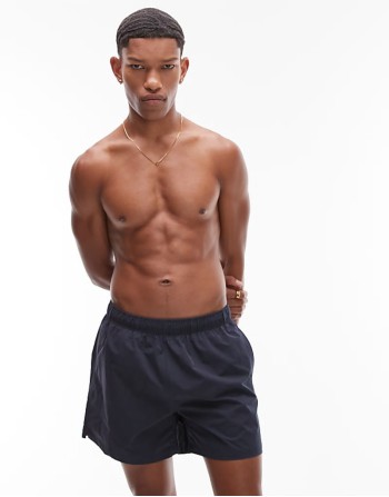 drawstring flag taping swim shorts in blue