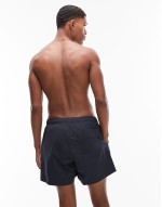 drawstring flag taping swim shorts in blue