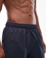 drawstring flag taping swim shorts in blue