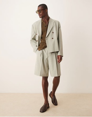 double breasted regular suit in stone marl pinstripe