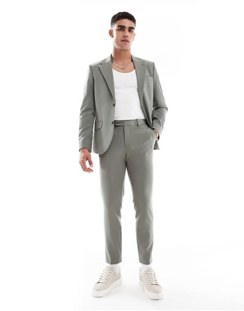 Comfortable four way stretch skinny suit in dark green