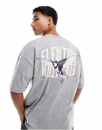 oversized t-shirt with bird graphic in grey marl