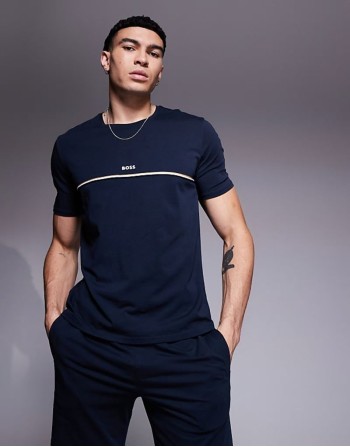 Unique stripe logo t-shirt regular fit in navy