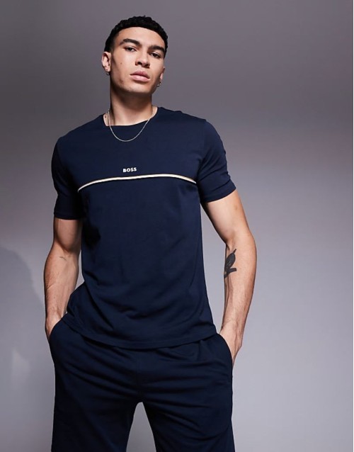 Unique stripe logo t-shirt regular fit in navy