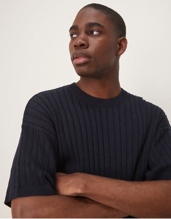 relaxed knitted rib t-shirt in navy