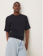 relaxed knitted rib t-shirt in navy