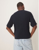 relaxed knitted rib t-shirt in navy