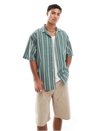 oversized stripe shirt in green