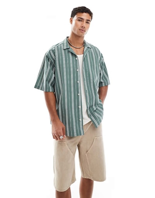 oversized stripe shirt in green