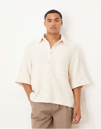 boxy oversized crochet shirt in cream