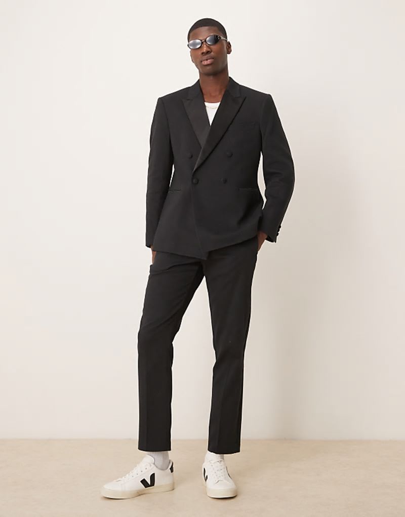 double breasted regular suit in blue texture