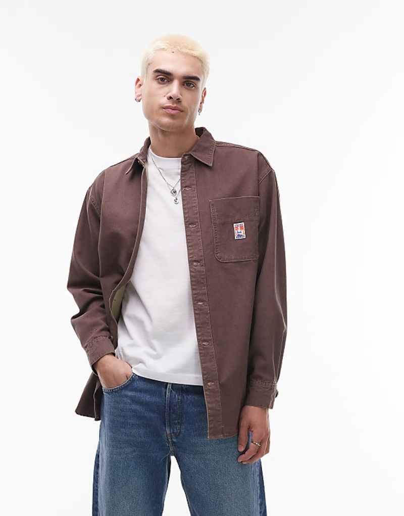 Casey Jones workwear long sve shirt in brown wash